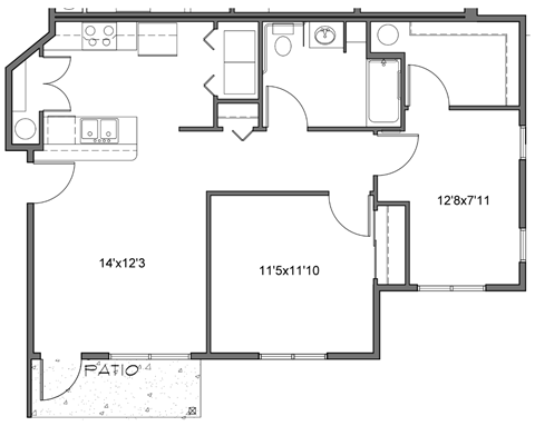 a floor plan of a small house with a bedroom and a living room